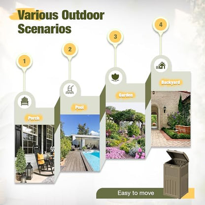 Devoko 33 Gallon Outdoor Trash Can, Hideaway Garbage Bins with Tiered Lid - color: Brown, size: 1 Pack