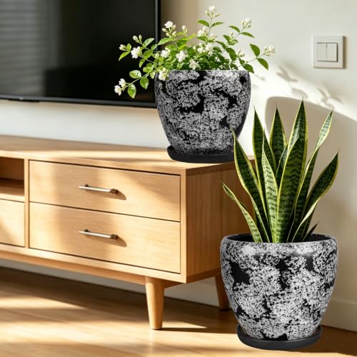 Ceramic Plant Pots With Saucer & Drainage Hole, 6 inch Indoor Flower Pots - color: Gray, size: 10 inch