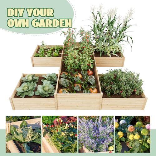 SPECRAFT H-Shaped Raised Garden Bed, 12x12x2 Ft Wooden Planter Box - size: 12 x 12 x 2 FT