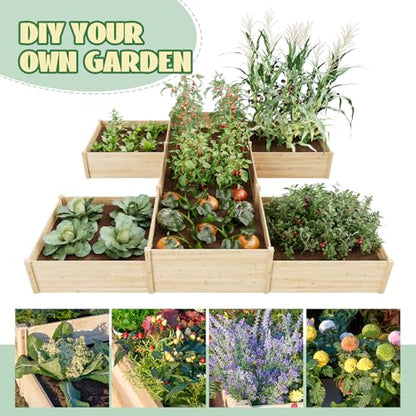 SPECRAFT H-Shaped Raised Garden Bed, 12x12x2 Ft Wooden Planter Box - size: 12 x 12 x 2 FT