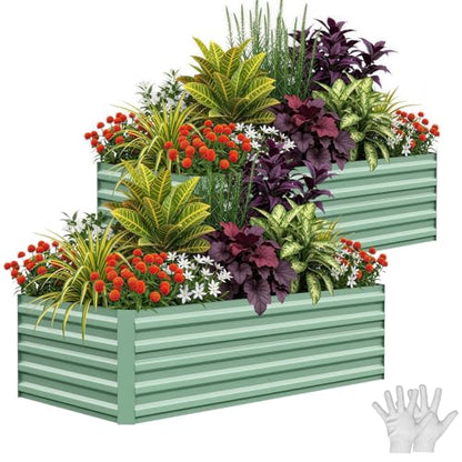 Garvee 2PCS 6x3x2ft Galvanized Raised Garden Bed, Outdoor Planter Box - color: Green-rect., size: 6x3x2ft 2pcs
