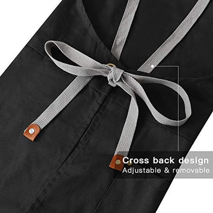 Crossback Apron with Pockets, Apron with Adjustable Straps - color: Black