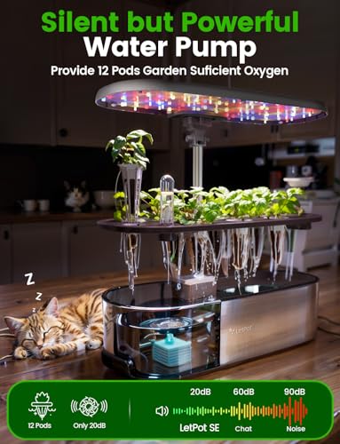 LETPOT LPH-SE Hydroponics Growing System, 12 Pods Smart Herb Garden Kit Indoor, Indoor Garden, APP & WiFi Controlled, with 24W Growing LED, 5.5L Water Tank, Pump System, Automatic Timer - size: 12 Pods