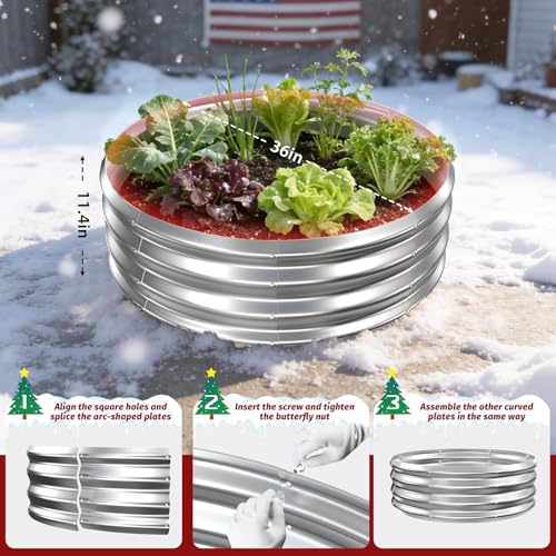 TBMLC 1FT Tall Heavy-Duty 3FT Diameter Round Steel Rised Garden Bed Silver - color: Silver, size: 36" Diameter X 12" Tall