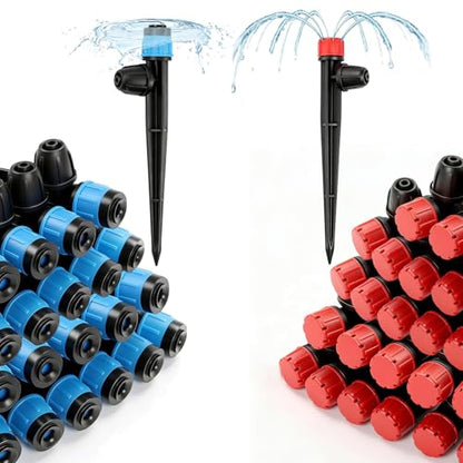 50pcs Drip Emitters with Stake for 1/4" Irrigation Tubing, Adjustable 360 Degree Water Flow Irrigation Vortex Sprayers & Stream Emitters On 5" Stake Garden Irrigation Dripper System - color: Drip Emitters-50P