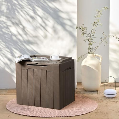 Flamaker Deck Box 31 Gallon Waterproof Resin Small Storage Box with Lid - color: Deep Brown, size: 31 Gallon