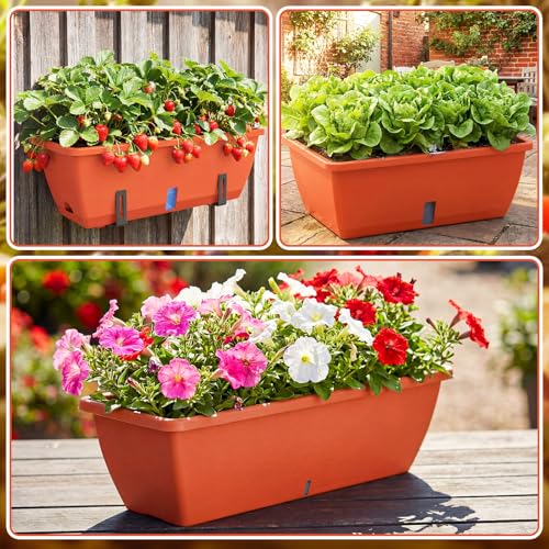 8 Pcs 24 Inch Plastic Window Boxes Planters, Red - color: Red