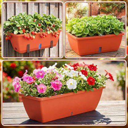 8 Pcs 24 Inch Plastic Window Boxes Planters, Red - color: Red