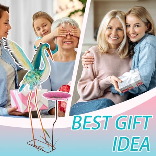 39" Large Heron Garden Statue,Crane Outdoor Statues with Leaf Tray - color: 39 Inch Green+pink With Leaf Tray