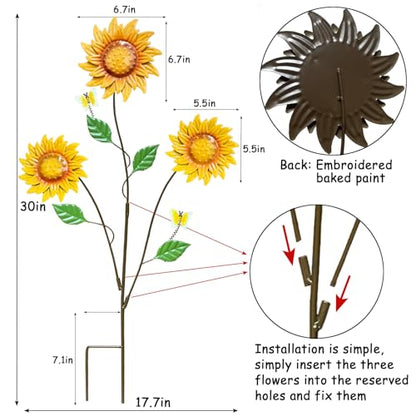 2-Pack Metal Flowers for Outside, 30-Inch Sunflower Yard Stakes - color: Yellow, Brown