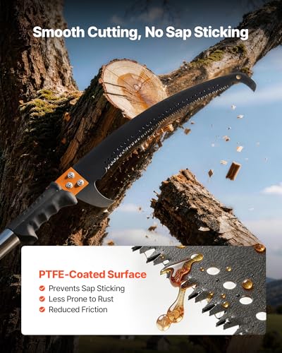 VEVOR Manual Pole Saw, 7.3-27 ft Extendable Tree Pruner, Sharp Steel Blade and Scissors High Branches Trimming, Branch Trimmer with Lightweight 8 Fiberglass Handles, for Pruning Palms and Shrubs