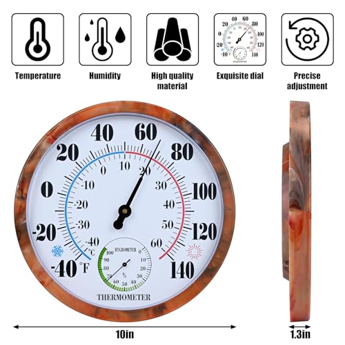 10 Inch Indoor Outdoor Thermometer Hygrometer Combo - color: Brown