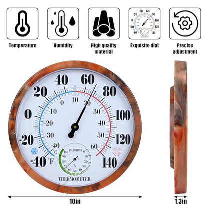 10 Inch Indoor Outdoor Thermometer Hygrometer Combo - color: Brown