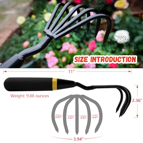 Kemaier Hand Rake Cultivator - 5-Claw Heavy Duty Stainless Steel Tool