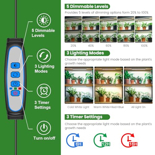 Wolezek 14in Grow Light Strip for Indoor Plants, Full Spectrum - size: 2 Pack
