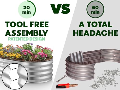 Plant & Plot Galvanized Raised Garden Beds Outdoor // 4×2×1 ft (2-Pack) Planter Raised Beds for Gardening, Vegetables, Flowers // Large Metal Garden Box (Silver) // Patented Tool-Free Design - color: Silver