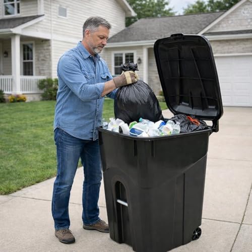 45 Gallon Heavy Duty Trash Can with Wheels and Lid, Outdoor Garbage Can Rolling Waste Bin, Large Plastic Trash Container for Backyard, Garage, Patio, Indoor & Outdoor Use