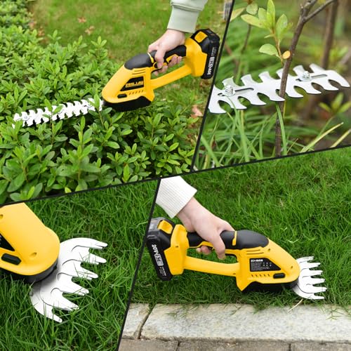 20V Cordless Grass Shear & Shrubbery Trimmer 2-in-1 Handheld Hedge Trimmer - color: Golden