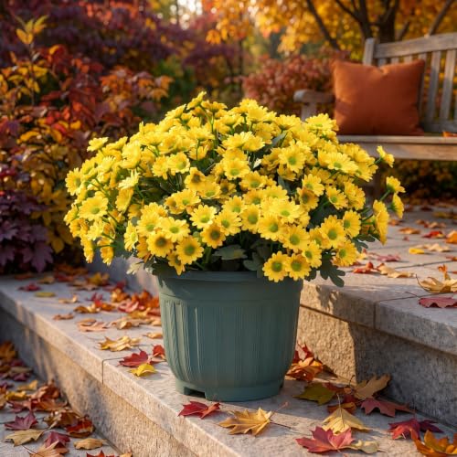 Daisy Artificial Flowers for Outdoors Decoration, 6 Bundles Fake Plants Flowers Bouquet Faux Flowers for Outdoor Planter UV Resistant Silk Flowers for Outside Front Door Porch Patio (Yellow) - color: Yellow