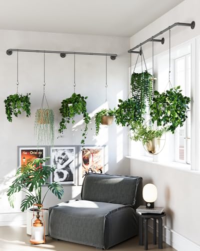 SOFITORG 65.7" Metal Plant Hanging Rod, 6 Chains, 2 Pack, Pots Not Included - color: Black, size: 65''-2 Packs
