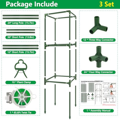 3 Pack 49" Square Tomato Cages, Heavy Duty Steel Garden Trellis Kit - size: 3PCS Cages
