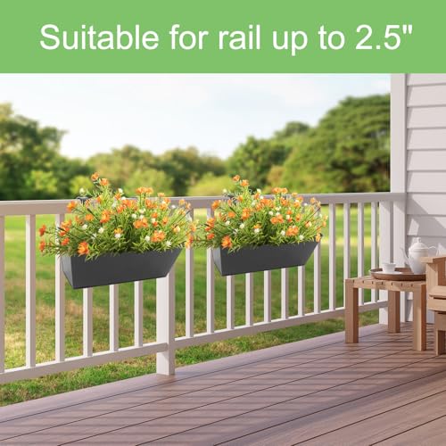 16 Inch Railing Planters Box Metal Hanging Flower Pot 3 Pcs - color: Black-3pcs