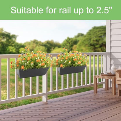 16 Inch Railing Planters Box Metal Hanging Flower Pot 3 Pcs - color: Black-3pcs