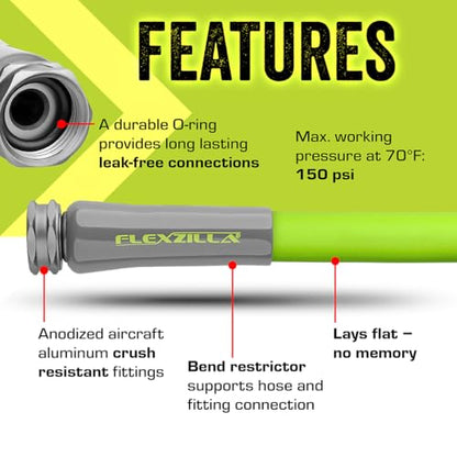 Flexzilla Garden Hose 5/8 in. x 100 ft., Lightweight All-Weather Water Hose, Durable and Flexible, Leak-Free Connections - color: Chartreuse, size: 100ft, style: Standard Grip