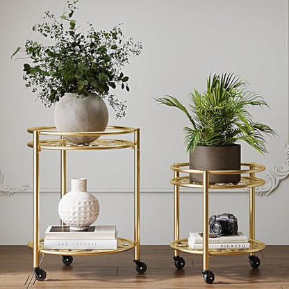 Rolling Plant Stand, 2 Tier Plant Caddy with Wheels 2 Pack Gold - color: gold