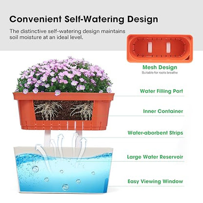 VIVOSUN Self-Watering Planters, 4-Pack 10.5 in Window Herb Planter Box - size: 4