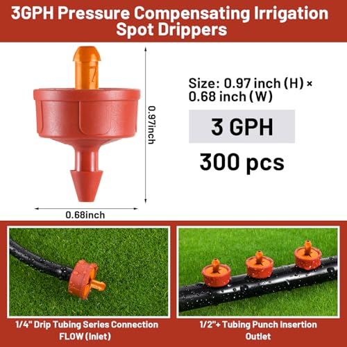 300pcs 3 GPH Pressure Compensating Drippers for Drip Irrigation - size: 3 GPH 300PCS