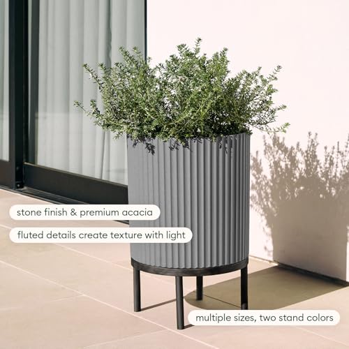 Veradek Demi Series Raised Planter - Round Planter with Stand - color: Gray/Black, size: 16 inch - 2 Pack