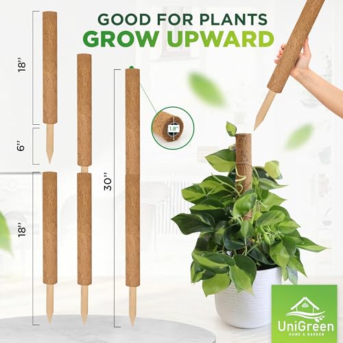 UNIGREEN 2Pack 30'' Premium Moss Pole, Coir Totem Poles for Indoor Plants, 18'' Moss Sticks, Garden Ties - Support and Train Creepers and Climbing Plants - color: 2Pack 18'' (Stackable)