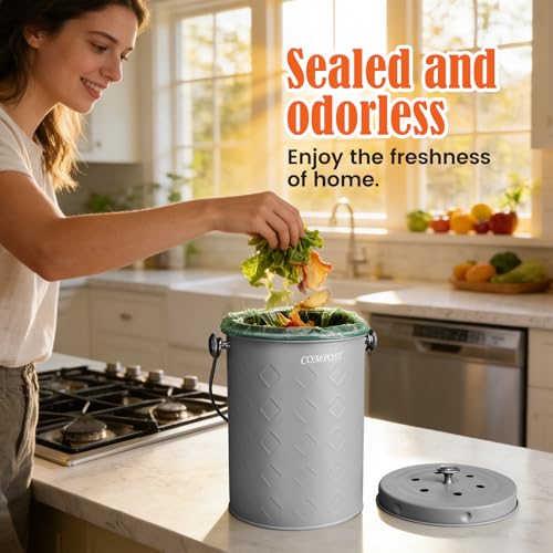AOSION Countertop Compost Bin Kitchen,Odorless Indoor Compost Bin with Lid - color: Gray