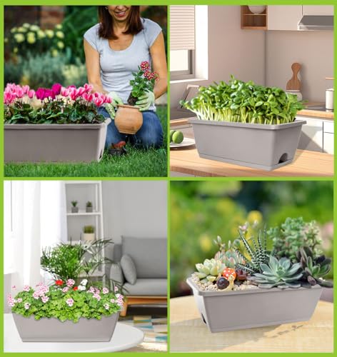 LOCONHA 7 Pack Window Box Planter, Plastic Vegetable Flower Planters Boxes - color: French Grey