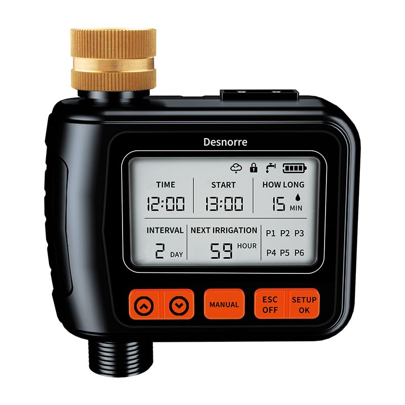 Sprinkler Timer, Programmable Hose Timers for Watering with Brass Swivel, Digital Irrigation Controller System with Rain Delay/Manual Mode/Automatic Watering for Gardens, Lawns, and Hose Systems