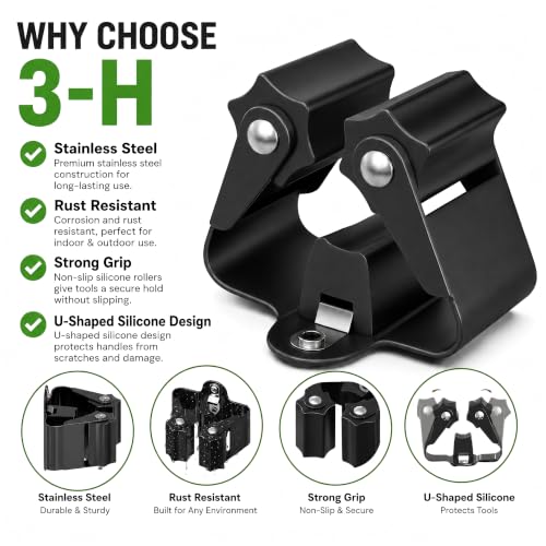 3-H Broom Holder Wall Mount 30 Pack, Stainless Steel Mop Hanger with Screws - color: Black, size: 30