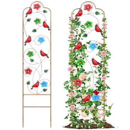 2 Pack Metal Garden Trellis Arched Fence Trellises for Climbing Plants Outdoor, Roses, Vines, Flowers, and Vegetables Support, 60'' H x 12'' W Redbird - color: Redbird