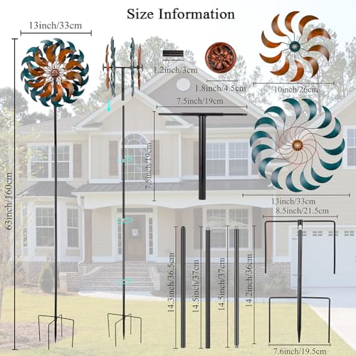Stargarden Garden Wind Spinners, 13”W Kinetic Wind Sculptures - color: Cyan-13"