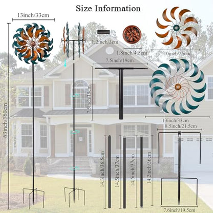 Stargarden Garden Wind Spinners, 13”W Kinetic Wind Sculptures - color: Cyan-13"