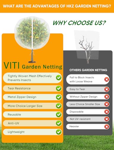 VITI Fruit Tree Netting for Cicadas - with 4Pcs 8Ftx5.3Ft Zipper&Drawstring Protection for Your Fruit Trees Garden Bird Netting Covers Blueberry Bush Tomato Bug Plant Protection Cherry Apple Tree - size: 8X5.3FT