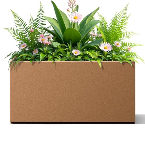 FENCY Large Metal Rectangle Planter Box for Outside - color: Brown, size: 32" L x 10" W x 16.3" H