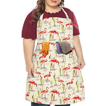 LOLOMLO Oversize Canvas Cotton Apron, Extra Large Aprons with Long Strap, Adjustable Neck Tear Resistant Plus Size aprons - color: Flamingo