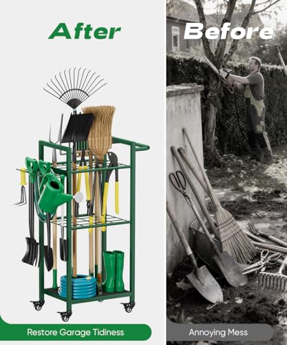 Garden Tool Organizer with Wheels, Green - color: green