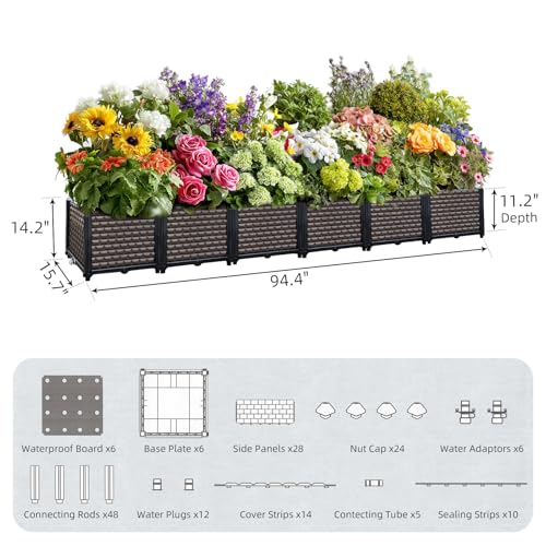 Large Planters for Outdoor Plants 14" Tall Planter Box, 94.4"L x 15.7"W - size: 94.4"(l) X 15.7"(w) X 14.2"(h)