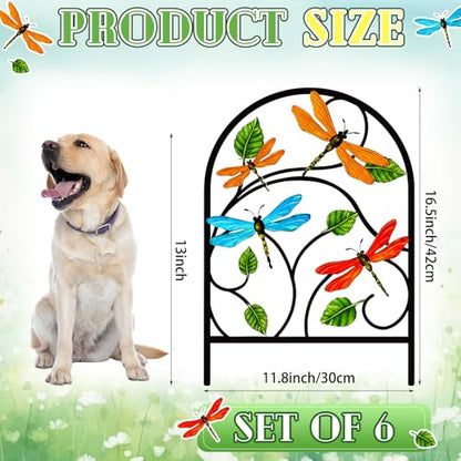 Yaocom 6 Pack Dragonfly Garden Fence 16.5" H x 11.8" W Metal Border - style: Dragonfly