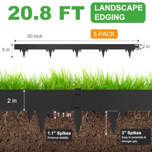20.8FT Metal Landscape Edging, 5-Pack 50"L x 5"H Rust-Proof Border - color: 5In Tall, size: 5 Pack