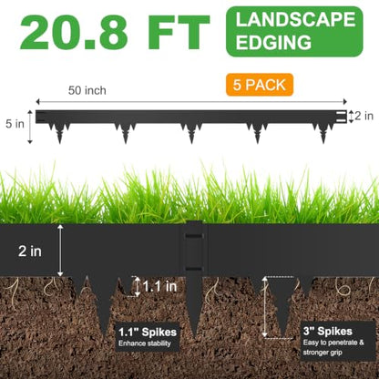 20.8FT Metal Landscape Edging, 5-Pack 50"L x 5"H Rust-Proof Border - color: 5In Tall, size: 5 Pack
