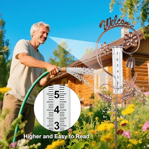 Rain Gauge Outdoor,Hummingbird Rain Gauges with Bell Design,Decorative Large Number Plastic Tube Freeze Proof Metal Rain Measure Water Gauge Welcome Sign for Garden Yard