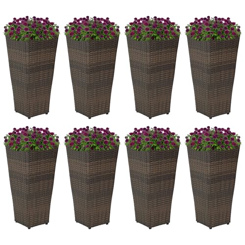 Sunnydaze 24" Square Tall Wicker Outdoor Planter, Brown, 8pk - color: Brown, size: 24 in